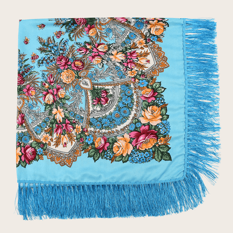 Printed fringed square shawl, view 6 - MRSLM