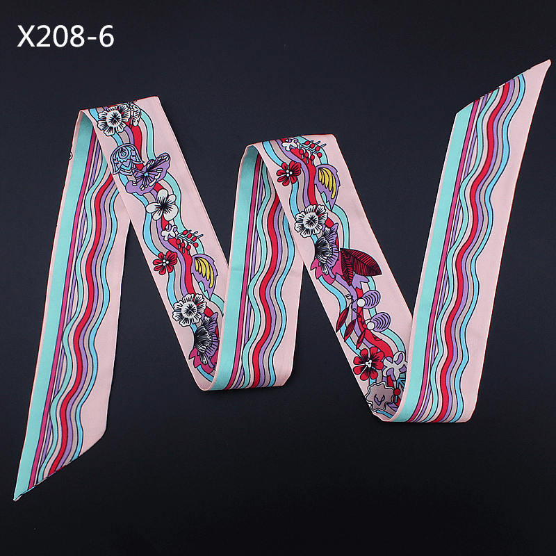 narrow long twill silk scarf, view 4 - MRSLM