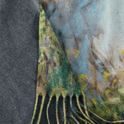 fringed long cashmere scarf with oil painting print, view 12 - MRSLM