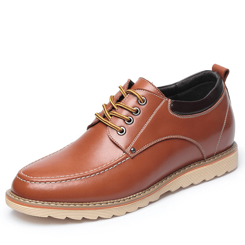 Men Genuine Leather Breathable Non Slip Soft Sole Lace up Casual Business Shoes - MRSLM