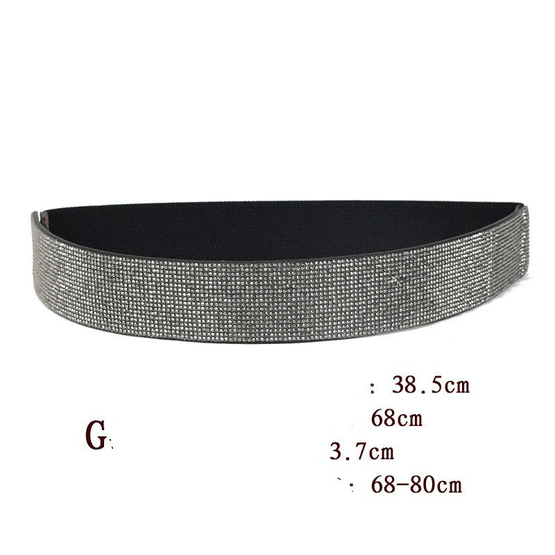 Women's rhinestone elastic wide belt, view 9 - MRSLM