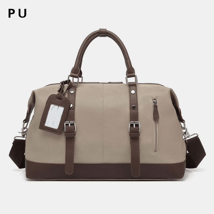 Men Canvas PU Leather Large Capacity Multi-Pocket Handbag Shoulder Bag Travel Bag Duffle Bag Crossbody Bag - MRSLM