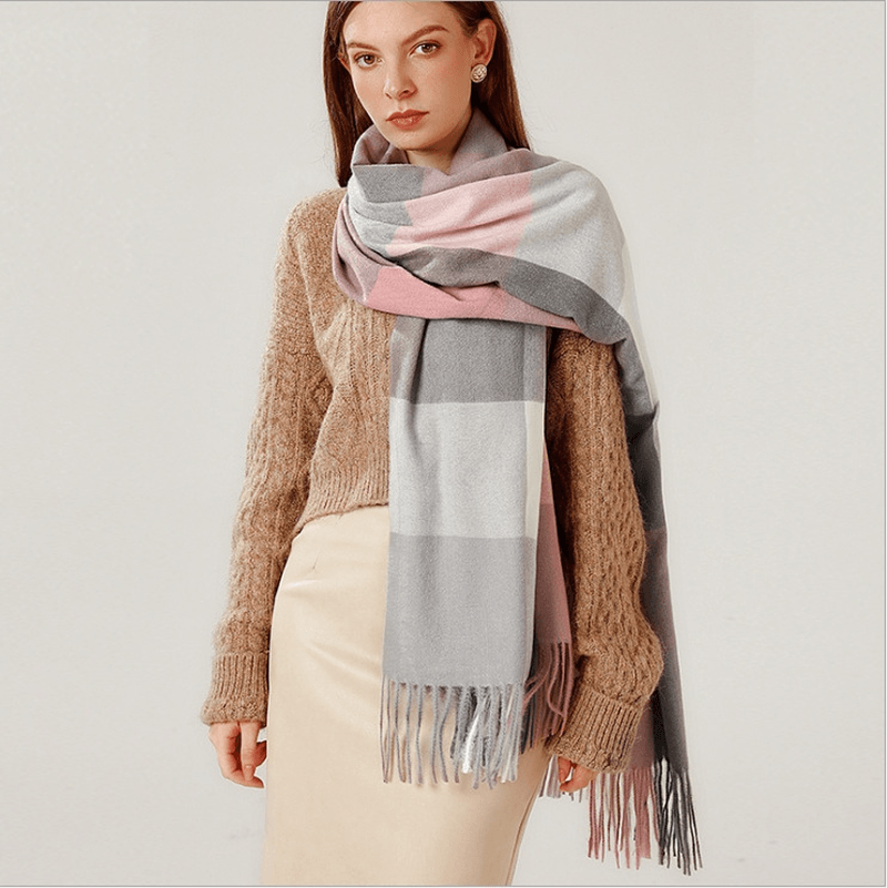 long plaid tassel shawl scarf, view 7 - MRSLM