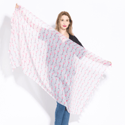 Long cotton flamingo print scarf, view 4 - MRSLM