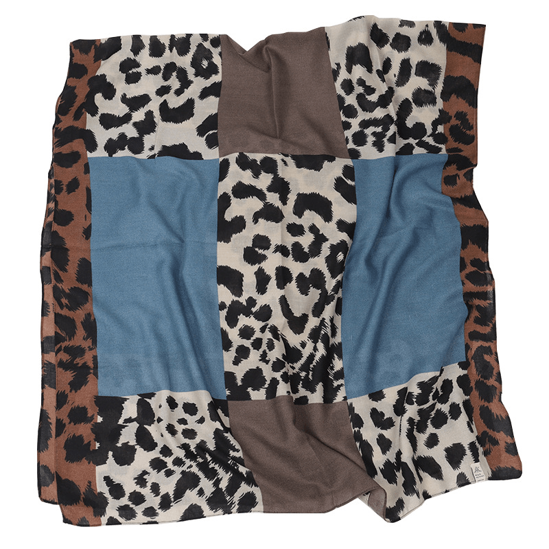 leopard print cotton linen scarf, view 2 - MRSLM