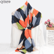 cotton linen plaid scarf shawl, view 6 - MRSLM