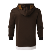Christmas Antlers Hooded Color Block Sweatshirt - MRSLM