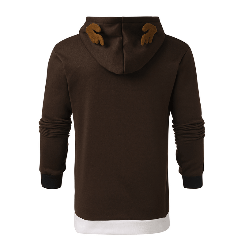 Christmas Antlers Hooded Color Block Sweatshirt - MRSLM