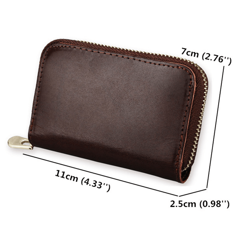 Genuine Leather Card Holder Portable Zipper Short Purse Wallets Coin Bags - MRSLM