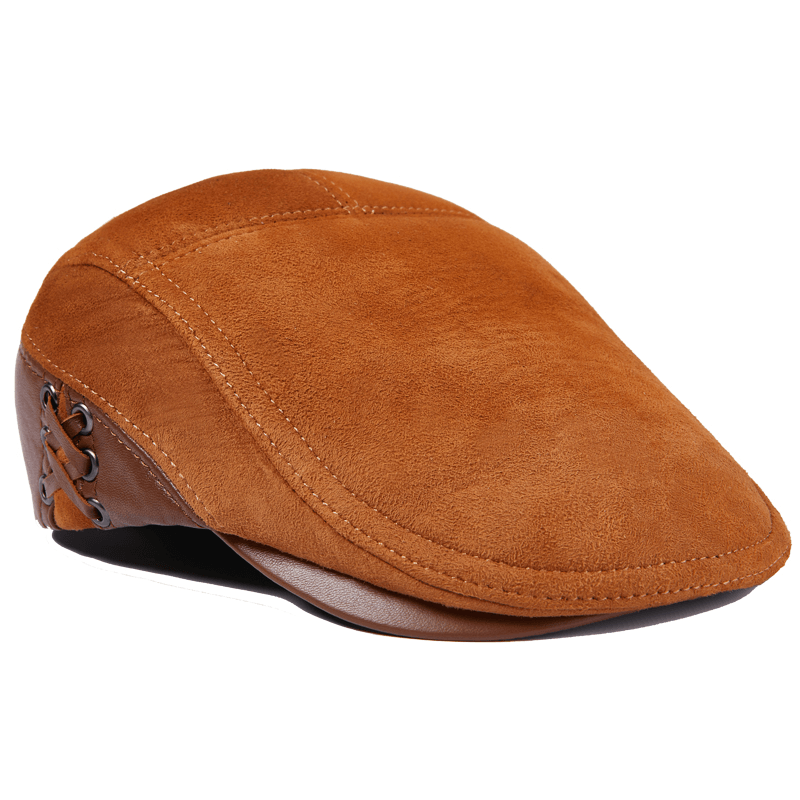 Men's cowhide leather beret hat, view 3 - MRSLM
