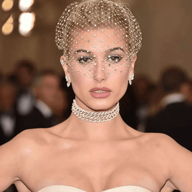 rhinestone veil mesh headband, view 4 - MRSLM