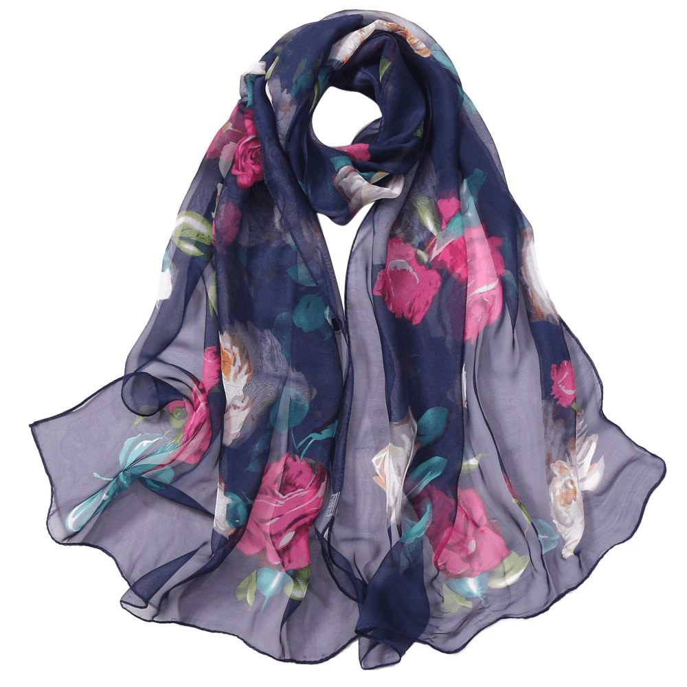 Women'S Rose Pattern Sunscreen Silk Scarf - MRSLM