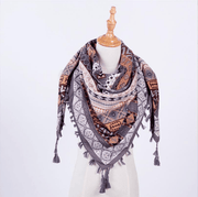 ethnic style fringed square scarf, view 10 - MRSLM