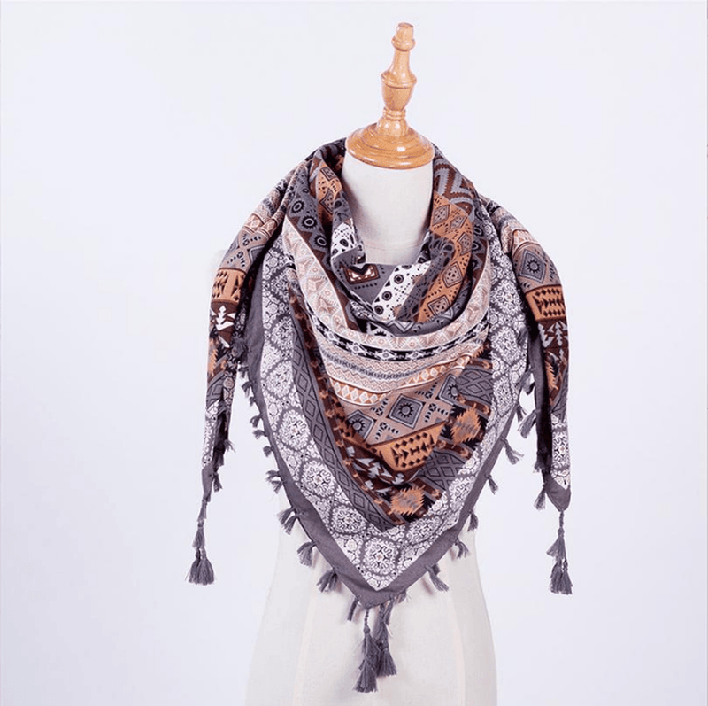 ethnic style fringed square scarf, view 10 - MRSLM