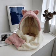 cat ears plush hat earmuff and glove set, view 6 - MRSLM