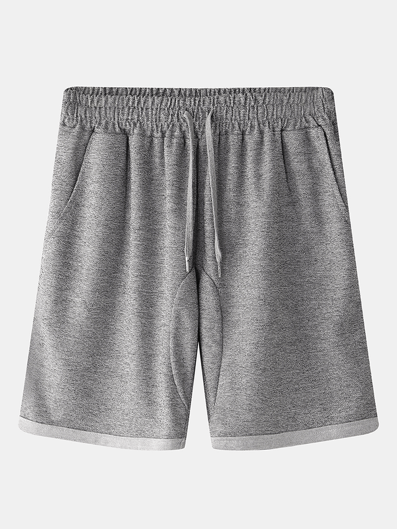 Men Loose Casual Home Solid Color Elastic Waist Drawstring Pocket Sport Shorts - MRSLM