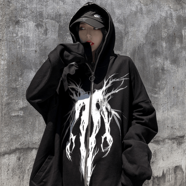 Dark Wind Funeral Trendy Brand Printed Cardigan Zipper Sweater - MRSLM