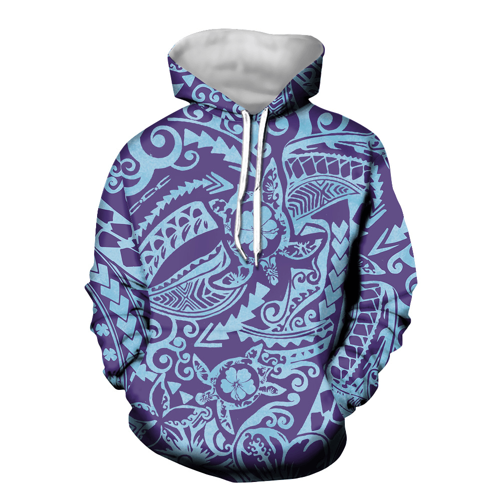 Polynesian Turtle Hooded Pullover Sweater with Pocket
