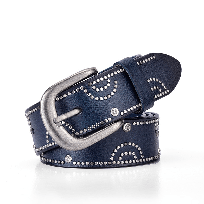 Women's cowhide leather rhinestone belt, view 8 - MRSLM