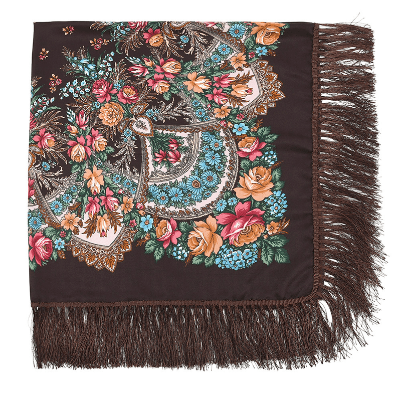Printed fringed square shawl, view 3 - MRSLM