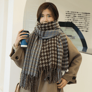 houndstooth imitation cashmere scarf with tassels, view 3 - MRSLM