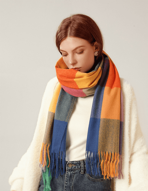 long plaid tassel shawl scarf - MRSLM
