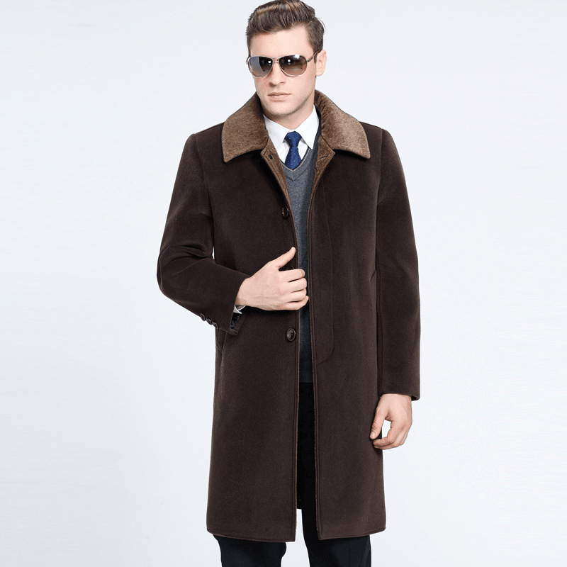Men's medium-long lapel wool coat, view 3 - MRSLM