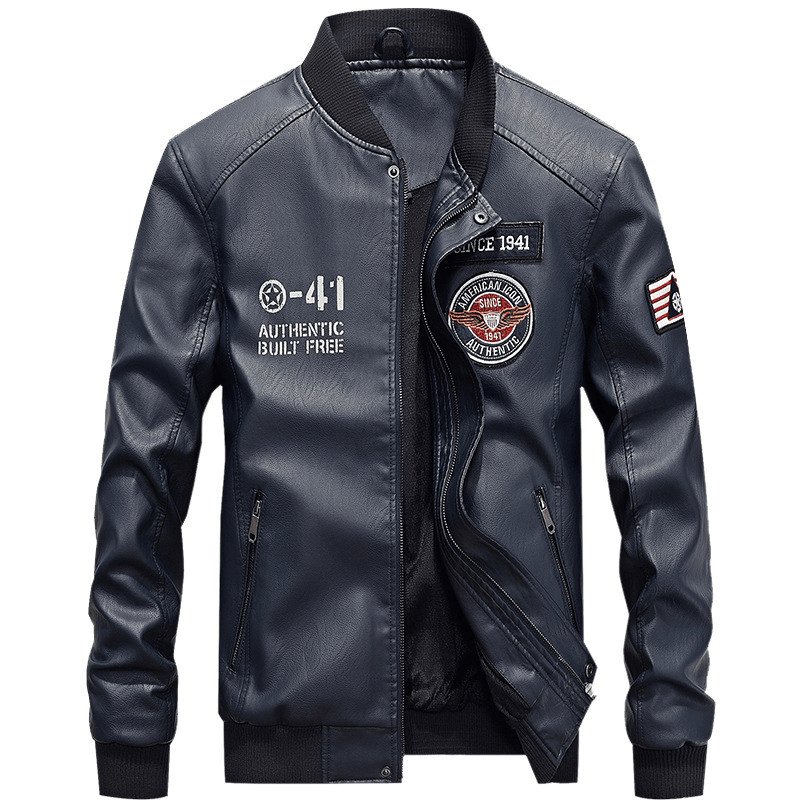 men's pu leather baseball jacket, view 4 - MRSLM