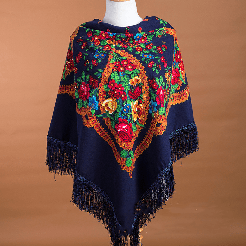 large square ethnic print scarf, view 12 - MRSLM