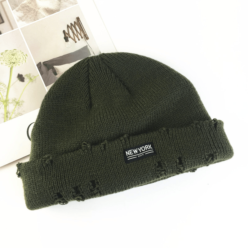 acrylic knit hat with patch, view 7 - MRSLM