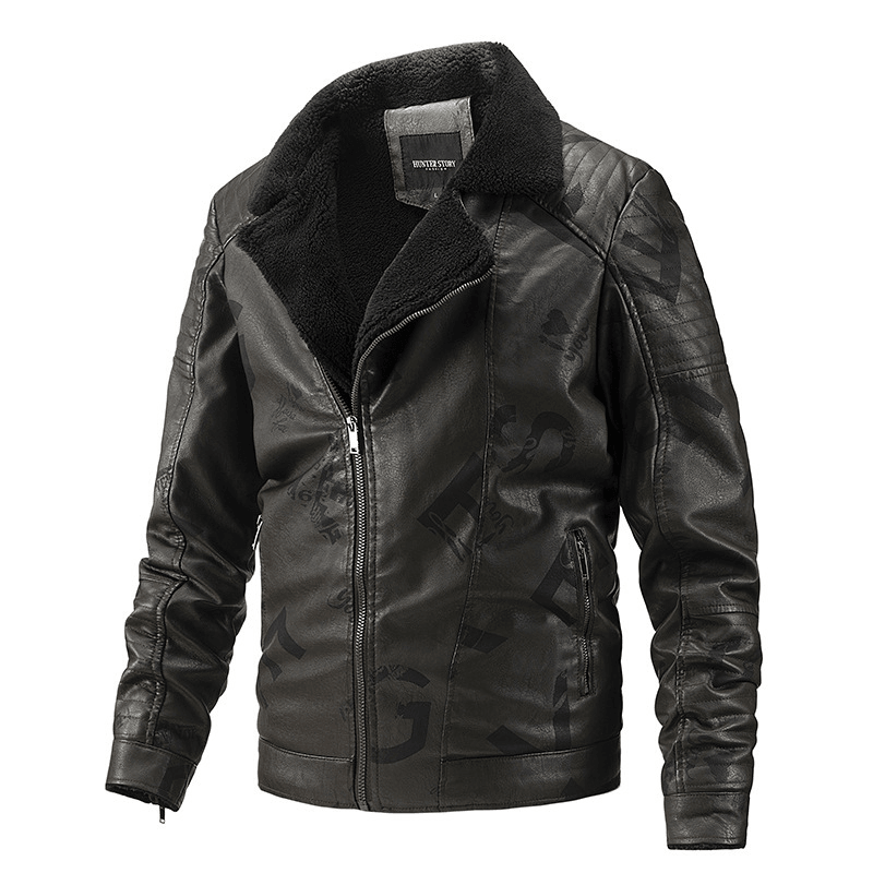 men's plus velvet PU leather jacket, view 3 - MRSLM