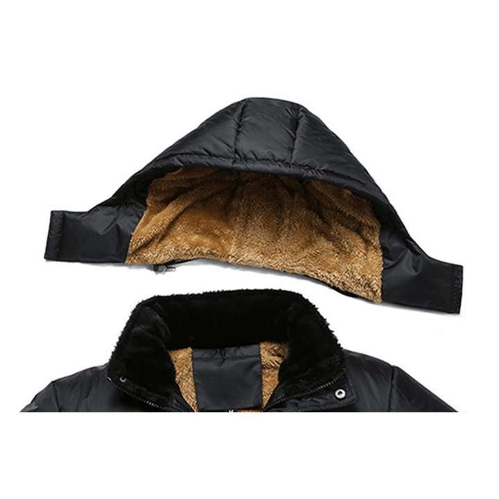 Mens Thick Warm Winter Fleece Hooded Jacket Black Big Pocket Coats - MRSLM