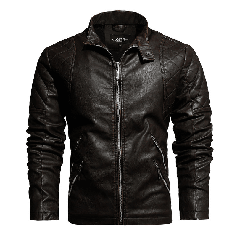 Autumn and Winter Leather Motorcycle Jacket Men plus Velvet to Keep Warm - MRSLM