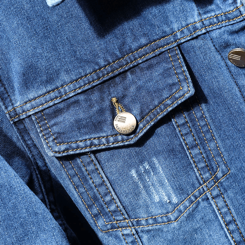 casual denim jacket with lapel collar, view 4 - MRSLM