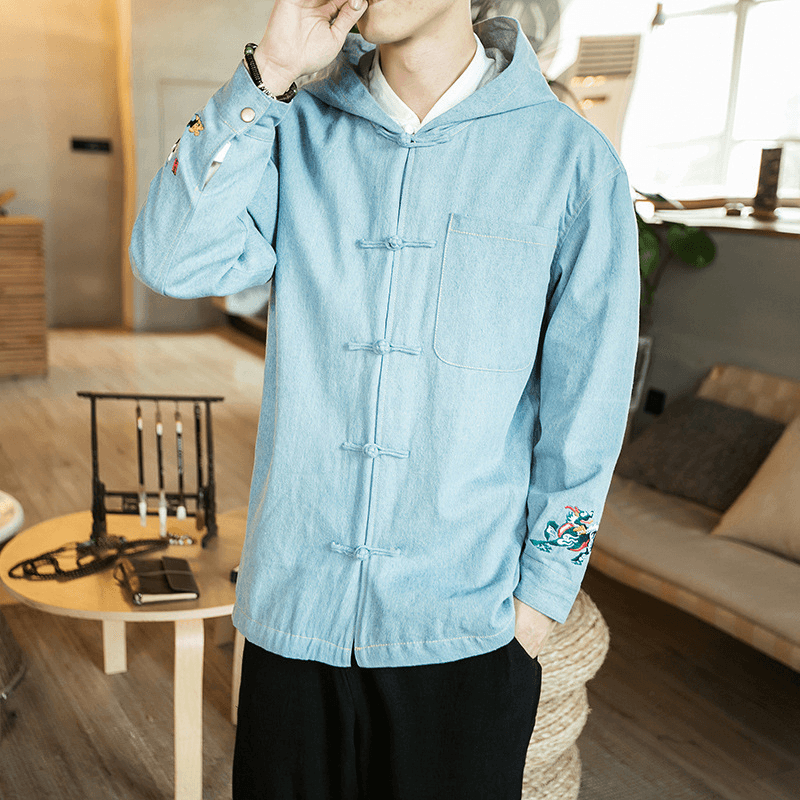 chinese style men's hooded tang suit coat, view 3 - MRSLM