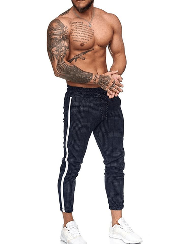 Men'S Casual Slim Printed Plaid Retro Pencil Pantssmall Pants - MRSLM