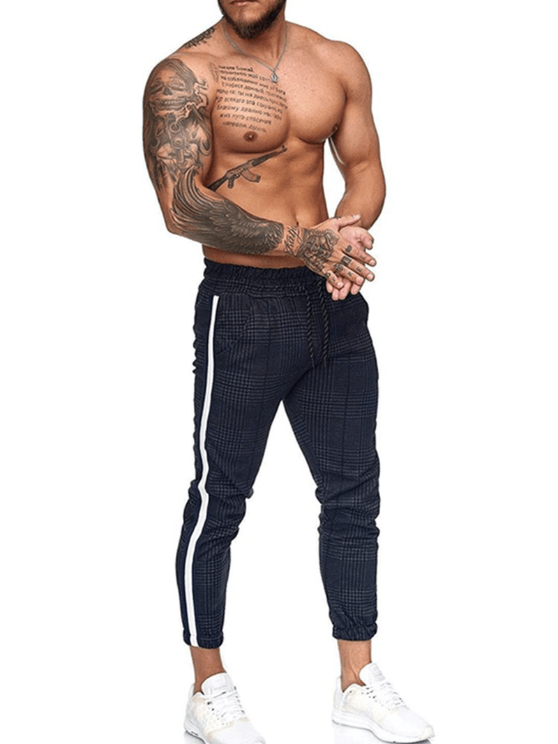 mens slim plaid pencil pants, view 5 - MRSLM