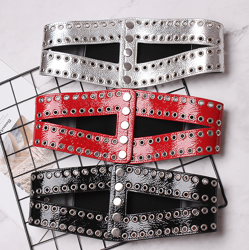 Women's rivet elastic wide waistband, view 5 - MRSLM
