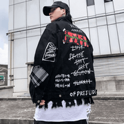 Men's black printed denim jacket, view 5 - MRSLM
