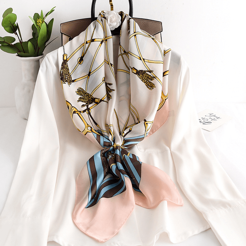 women's imitation silk chain square scarf, view 4 - MRSLM