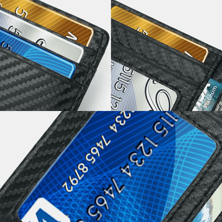 Women & Men Genuine Leather Card Holder Carbon Fiber Pattern RFID Multi-Card Slot Wallet - MRSLM