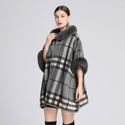 Knitted check shawl cardigan cloak, view 9 - MRSLM