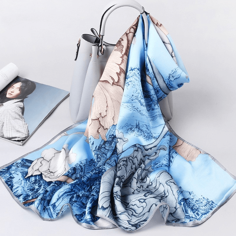 women's large faux silk scarf, view 18 - MRSLM