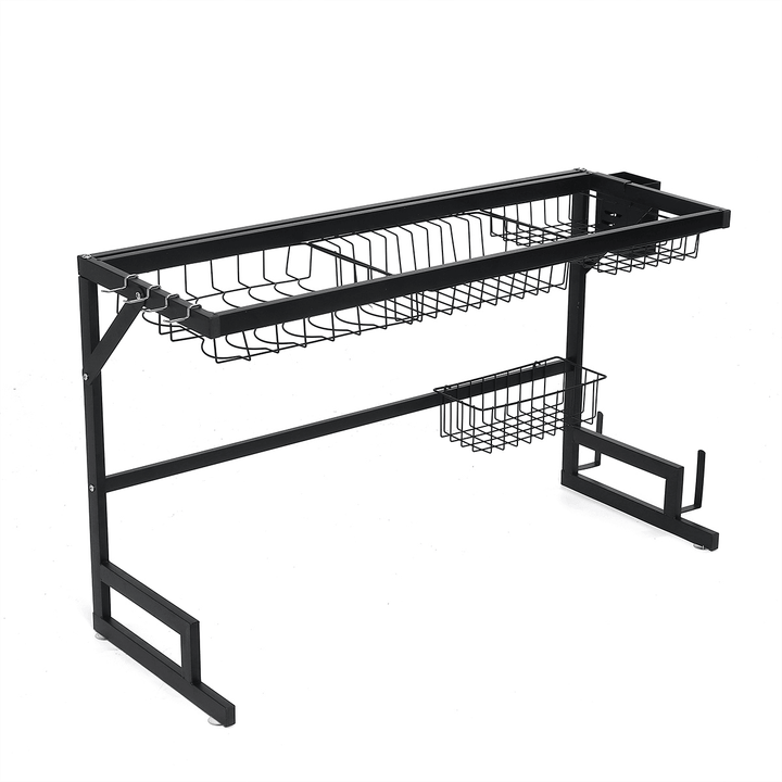 2 Tier Dish Drainer over Double Sink Drying Rack Draining Tray Fruit Plate Bowl Kitchen Storage Rack - MRSLM