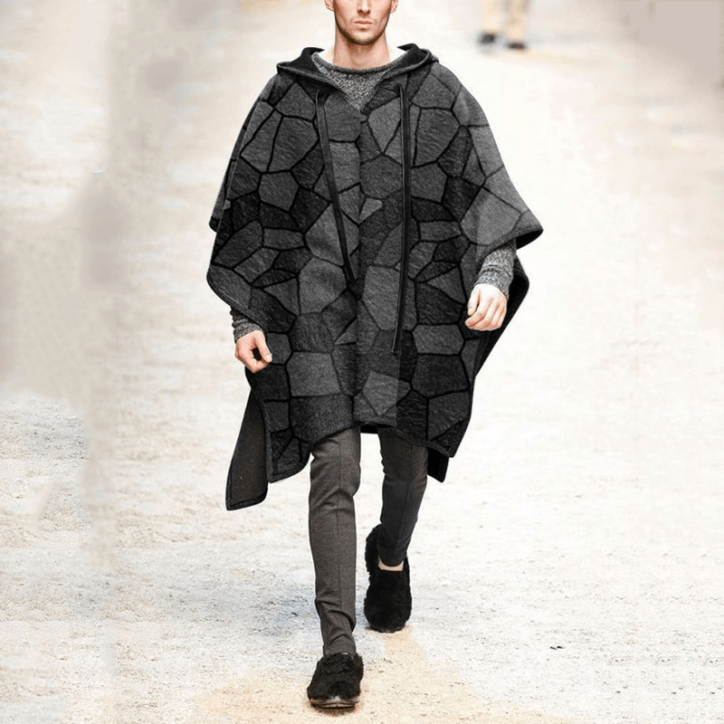 men's geometric check cape shawl pullover - MRSLM