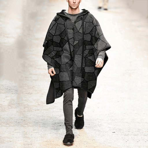 men's geometric check cape shawl pullover - MRSLM