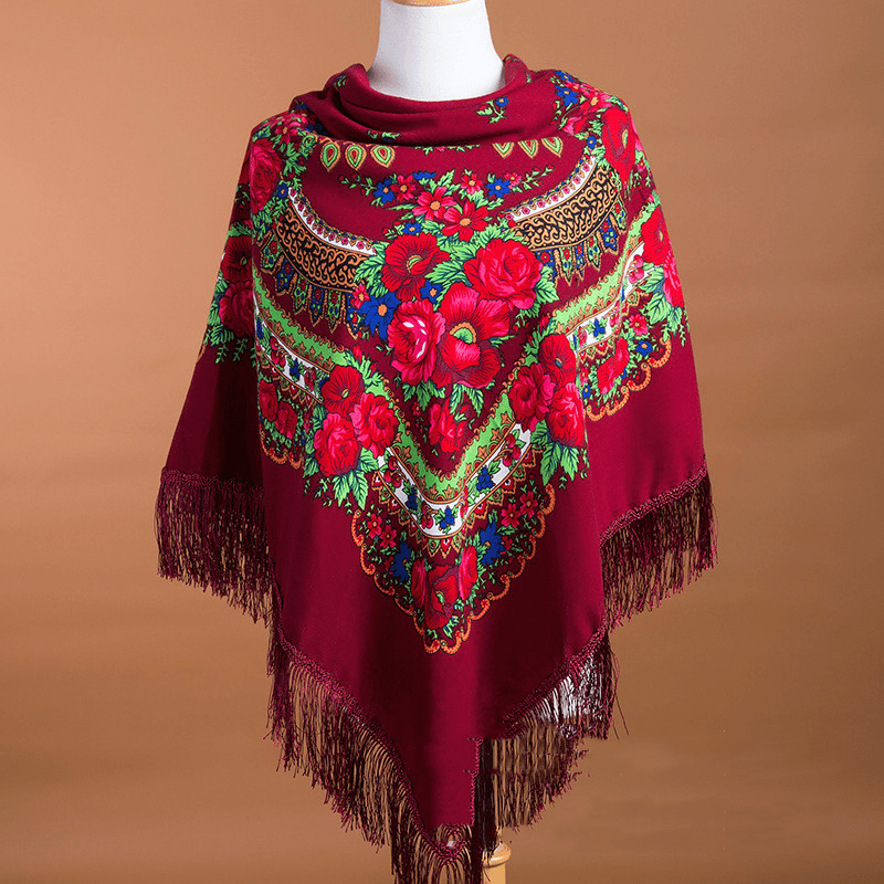large square ethnic print scarf, view 4 - MRSLM