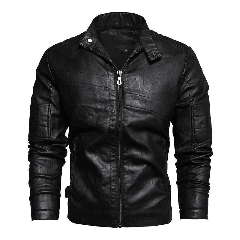 Men's slim PU leather jacket, view 2 - MRSLM