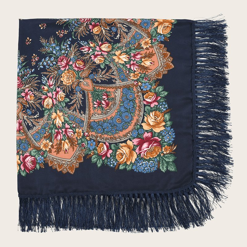 Printed fringed square shawl, view 17 - MRSLM