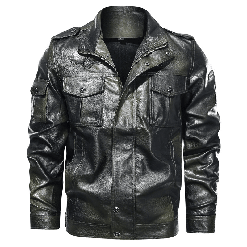Men's washed PU leather jacket, view 3 - MRSLM